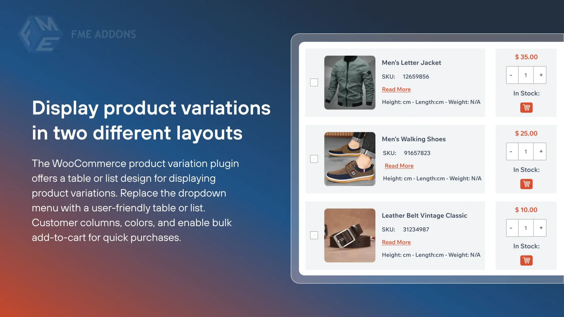 Product Variations Table