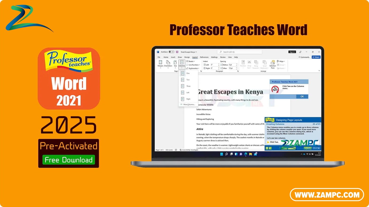 Professor Teaches Word ZamPC